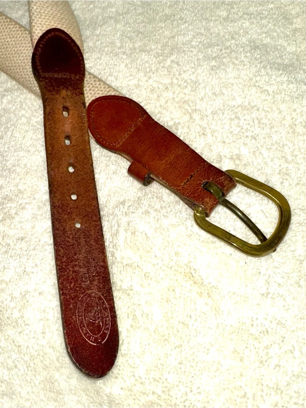Vintage Sailfish Embroidered Canvas Leather Belt Solid Brass Buckle Sz 40